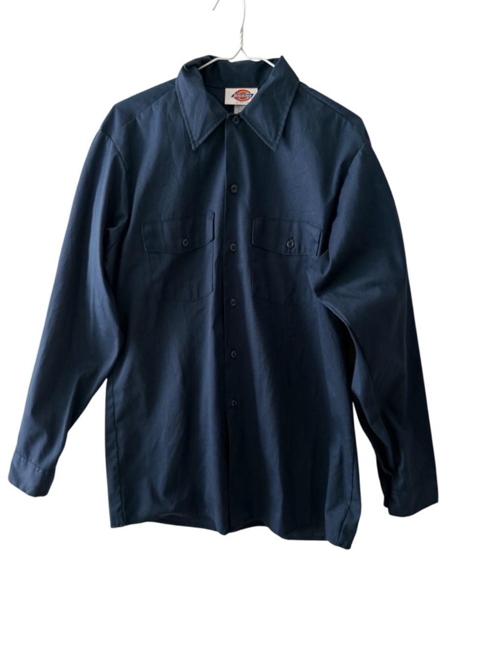 VTG Dickies Dark Navy Blue Button Up Twill Work Shirt Made in USA Men 15-15 1/2